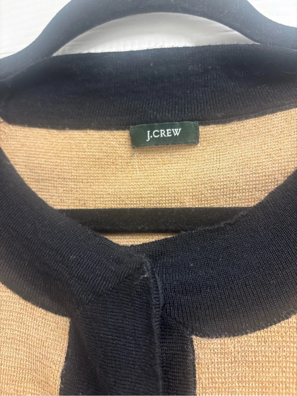 J. Crew Tan Cardigan with Black Trim